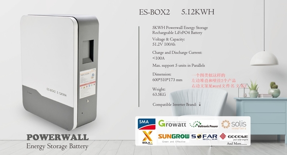 Batterie au phosphate LiFePO4 de 5 kWh 10 kWh montée sur le mur pour système de stockage d'énergie solaire