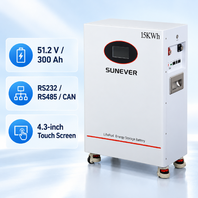 SUNEVER TD-15 15kWh LiFePO4 batterie pour la maison 51.2V 300Ah stockage d'énergie solaire au sol
