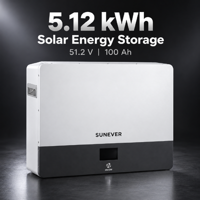 Batterie de stockage d'énergie solaire SUNEVER 5kWh murale LiFePO4	 51.2V 100Ah pour système de stockage de batterie solaire